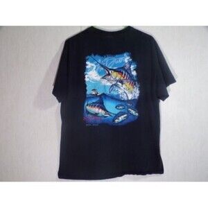 F H Davis Graphic T-Shirt Mens Size XL Black Marlin Fish 100% Cotton Fishing